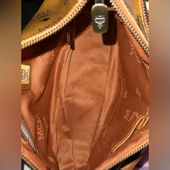 MCM Cognac Visetos Pocket Satchel Brown Handbags and Purses Leather Shoulder Bag